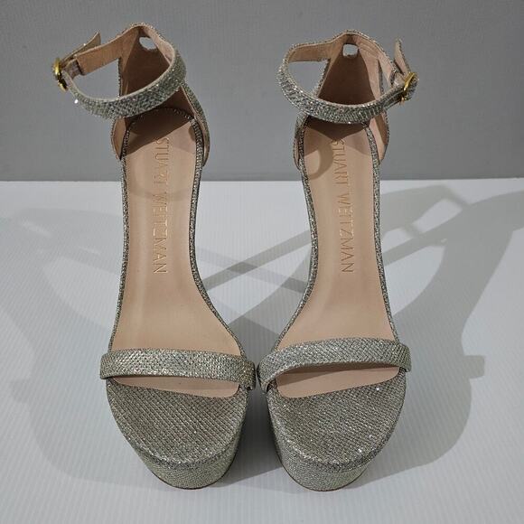 Stuart Weitzman Nudistcurve Hollywood Heel Womens Size 8 Platino Platform Sandal - Picture 4 of 15